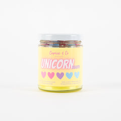 Unicorn Heart Bougie - Baies sucrées + Barbe à papa rose