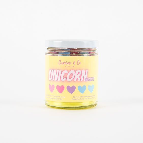 Unicorn Heart Bougie - Baies sucrées + Barbe à papa rose